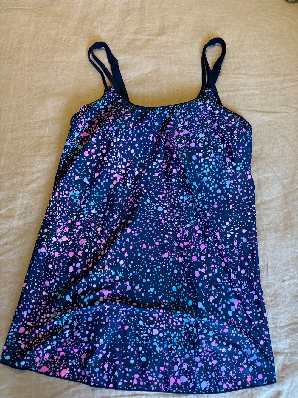NWT Tempt Me Tankini Top Swimsuit - Navy with Pink & Aqua Splatter 18W